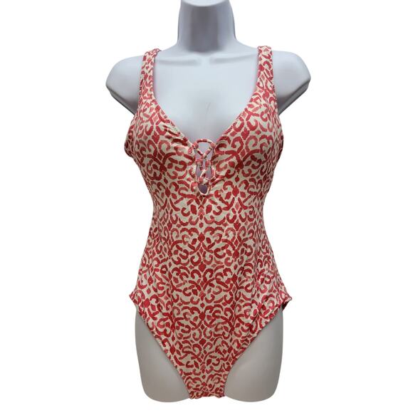 TOMMY BAHAMA Scrolls Reversible Lace Back One-piece In Pink Size 12 - Picture 12 of 14